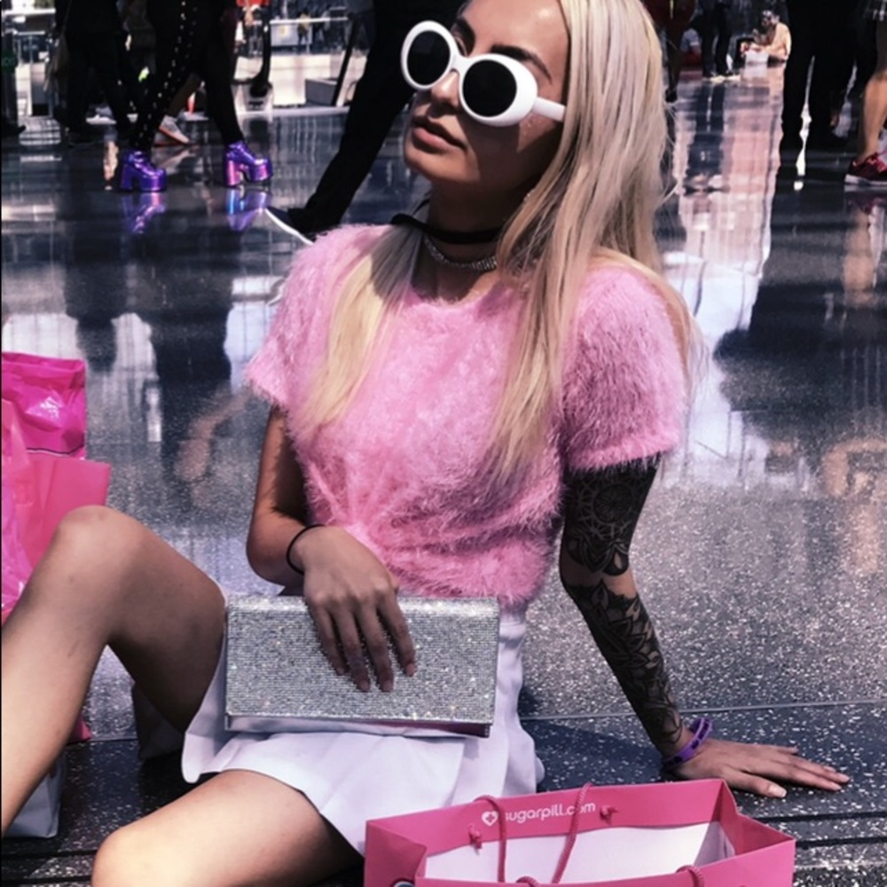 Pink Fuzzy Short Sleeve Sweater